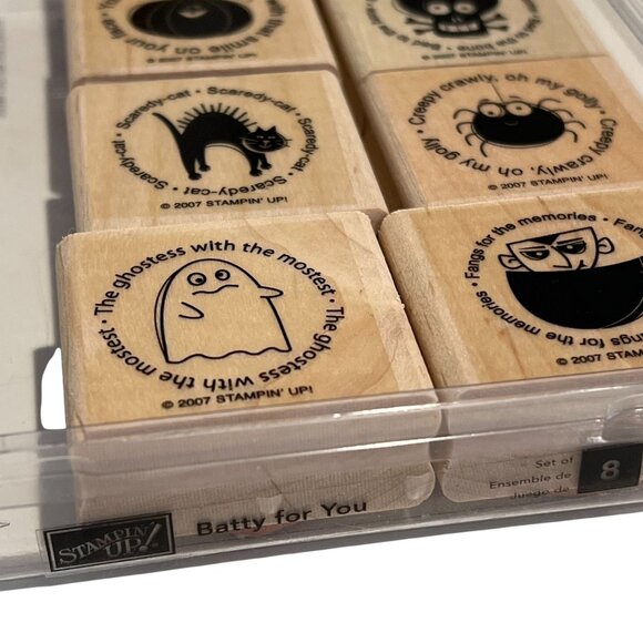 Set Of 8 Stampin Up! Halloween Rubber Stamps - Batty For You - Picture 2 of 3